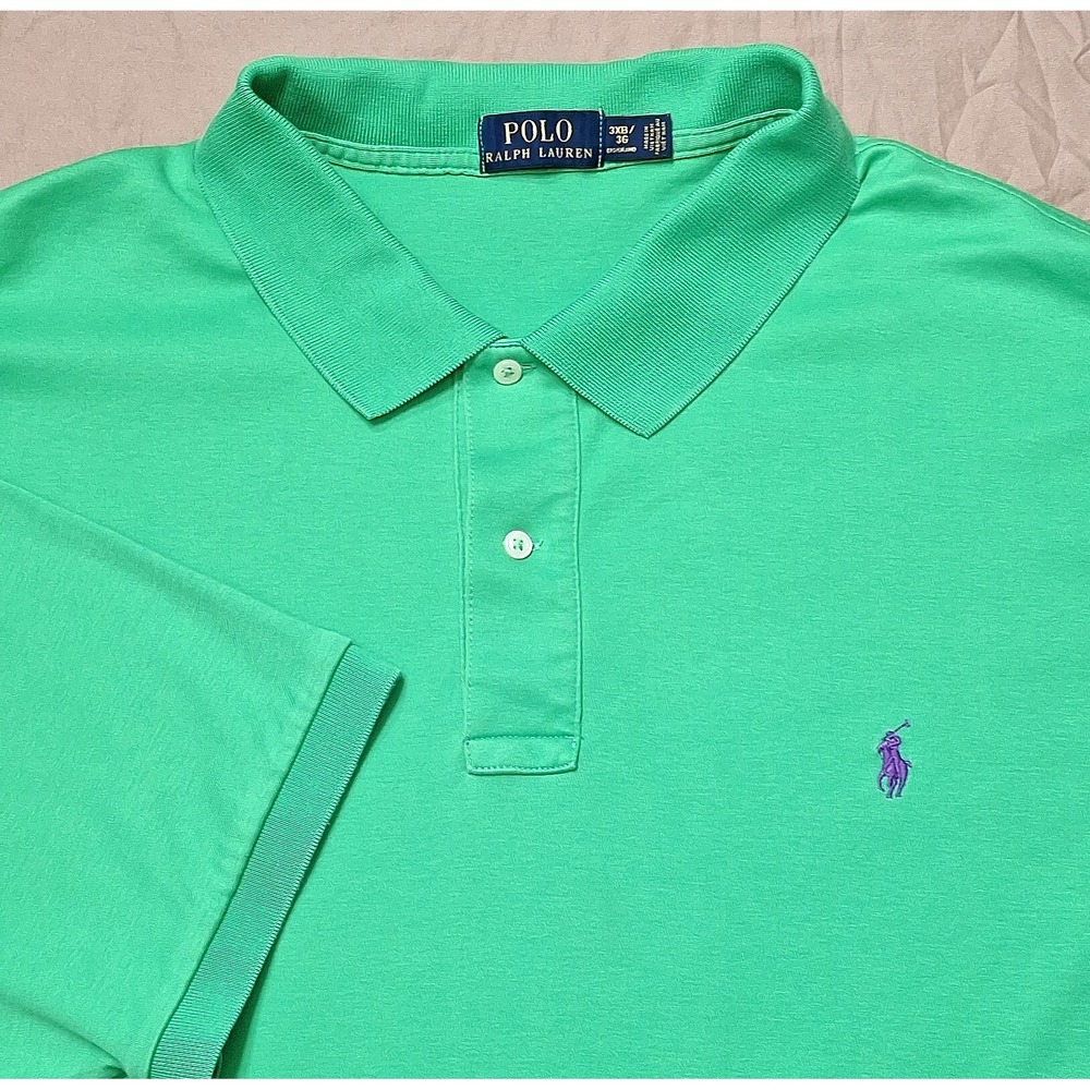 Polo Ralph Lauren Men's 3XL Green Short Sleeve Purple Pony Soft Cotton Shirt